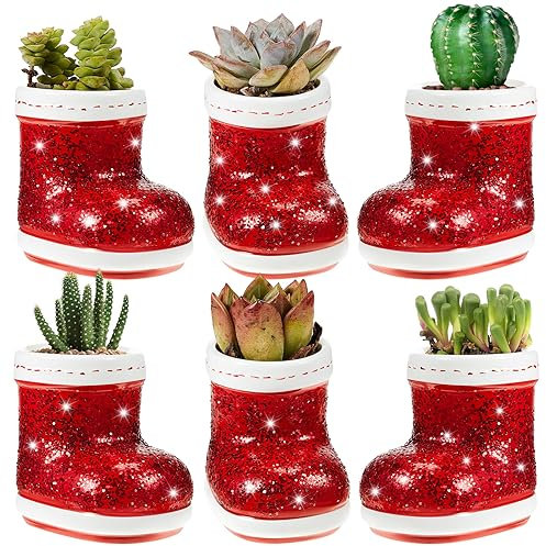 Sliner 6 vasi da fiori natalizi in ceramica, per piante grasse, cactus, decorazione per esterni, casa, ufficio, scrivania, piante non incluse