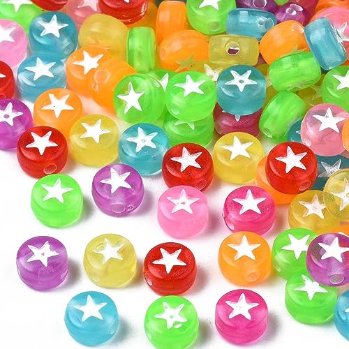 Perlin 400 Stück Fädelperlen Stern-Perlen, Bunte Runde Acryl Zwischenperlen, 7mm zum Auffädeln Bastelperlen für Armband, Choker, Schmuck oder andere Handwerk