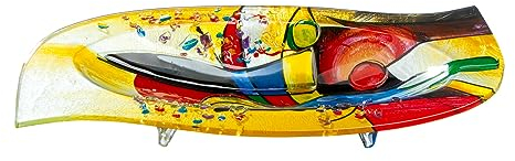 GILDE GLAS art Deko Schale aus Glas - handbemalt - mehrfarbig mit aufgesetzten Glassteinen - Geschenk für Frauen Deko Wohnzimmer - 55 x 28 cm