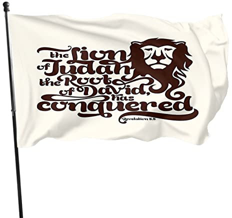 Drapeau lion 1,2 x 1,8 m Le lion de la tribu de Judah La racine de David a conquéré le mot drapeaux d'extérieur grandes bannières de bienvenue pour la maison, le jardin, la cour, la pelouse