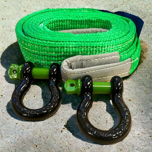 Desert Fox Winde-Set: 2 x 5/8 Hochfeste Schäkel und 3m Hochleistungs-Abschleppgurt, 14 Tonnen Bruchlast, Baumfäll- und Forst-Abschleppausrüstung, entspricht EN 1492-1