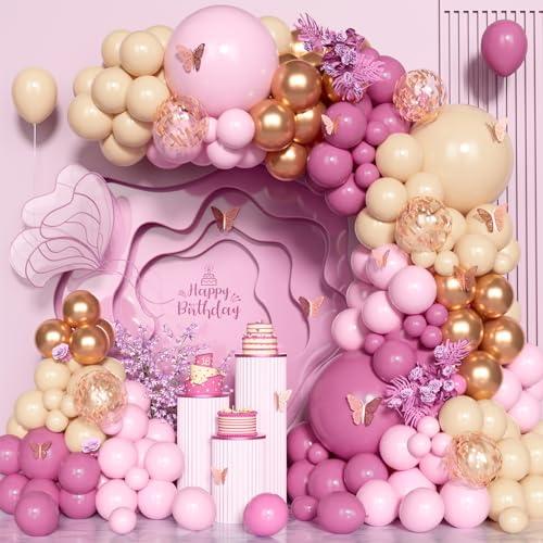 Kit Arco Palloncini Oro Rosa Albicocca, 131 Pezzi Kit Ghirlande Palloncini Oro Rosa, Palloncino Coriandoli Rosa Antico Rouge Rosa Nudo Albicocca per Festa di Compleanno Matrimonio Decor Festa Nuziale