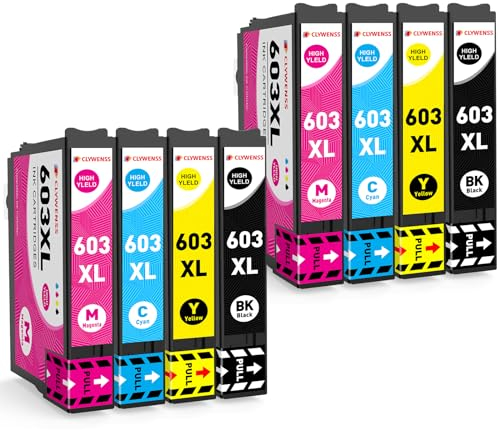 Clywenss 603 XL Druckerpatronen 8-Pack Kompatibel mit Epson 603XL für Expression Home XP-3100 XP-3150 XP-3105 XP-2100 XP-2105 XP-4100 XP-4105 2155 Workforce WF-2810 WF-2820 WF-2840 2845 2870 Patronen