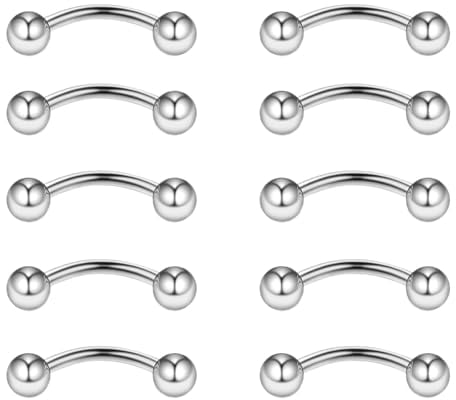 Gojewen 10stk Curved Barbell Augenbrauenpiercing Lippenpiercing 8mm Edelstahl Piercing Nase Lippe Augenbrauen Helix Rook