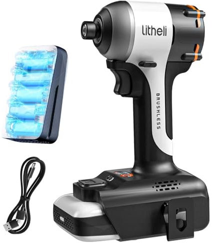 Litheli Cordless Impact Driver, 1/4 Inch Brushless Screwdriver, 230Nm Max Torque, Variable Speed Screwdriver with LED Work Lights, 3 Modes, Auto-Stop for Repairs and DIY Projects, Incl. 2.0Ah Battery