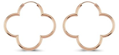 Cassini Damen Rosegoldene Kleeblatt Creolen(ca. 35mm) - Hochglanzpolierte Kleeblatt-Ohrringe, Große hypoallergene Creolen mit sicherem Klappverschluss, Funkelnder Schmuck für Frauen (3CTZ3)