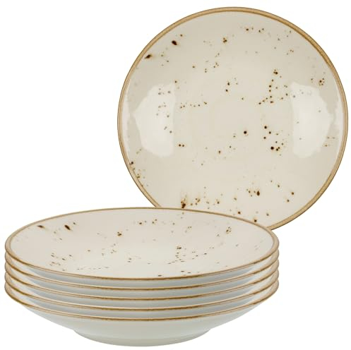 Bonsoo YO-AJNT-8I87 - Juego de 6 platos de porcelana para lavavajillas, microondas, resistentes a los arañazos, modernos platos pintados a mano, juego de 6 platos para 6 personas (crema, marrón