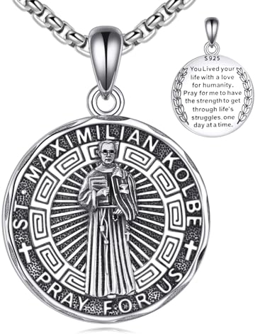 YFN Heiliger Maximilian Kolbe Halskette Sterling Silber Religiöse Beschützer Anhänger St Maximilian Kolbe Schmuck Geschenke für Damen Herren