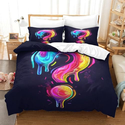 FHBBFAA Fragezeichen Mädchen Junge Kinder Bettbezug Set 3D Gedruckter Graffiti-Stil Bettwäschegarnitur Bettwäsche Reissverschluss Und Kissenbezüge Weich Microfaser 3 Teilig Single(140x200cm)