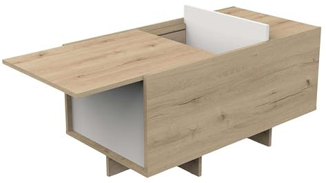 Miroytengo Table basse Lead 1 porte, porte coulissante, 1 trou Couleur chêne Artisan et blanc