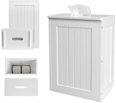 Yiyai Toilet Roll Storage - Wooden Shaker Slimline Bathroom Storage Unit, Toilet Roll Paper Cabinet - H 35cm W 27cm D 14cm
