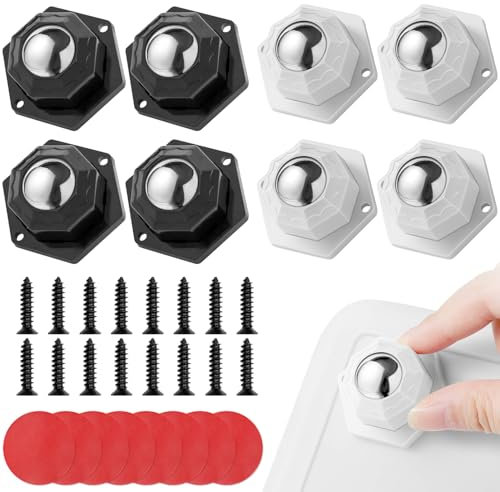 LEAZZLE 8 Piezas Ruedas para Muebles Pesados, Ruedas para Muebles Pequeñas Set, Mini Ruedas Adhesivas Giratorias, Ruedas para Mover Muebles Pesados, Ruedas Giratorias 360°, Carga 400Kg, Blanco y Negro