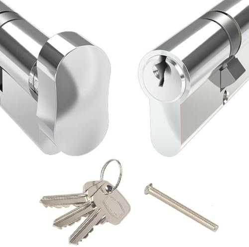 Door Lock with Keys - Thumb Turn Euro Cylinder Barrel Lock - 6 Pin Anti-Drill and Anti-Pick Door Lock (Chrome, 50/40)