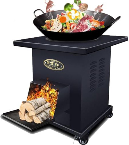 SUCRFXJ Gusseisen-Holzofen, MultiFuel Eco Gusseisen-Kaminofen mit Rad, multifunktionaler rauchfreier Heizholzbrenner, heißer Zeltofen for Wintercamping, Picknick, Grillen, Jagen, Kochen