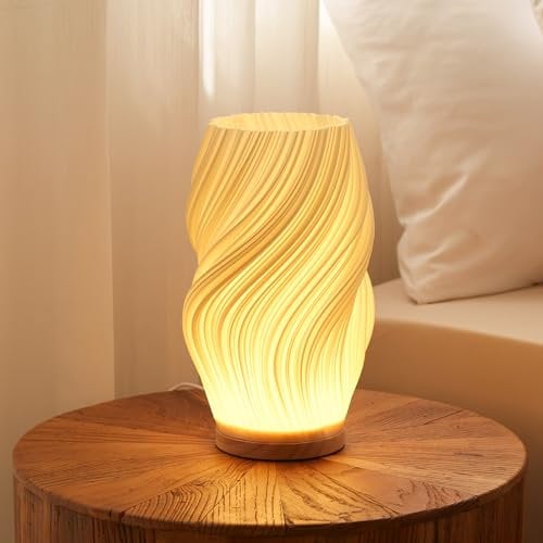 Dawnwake Nachttischlampe Tischlampe, Led Tischleuchte Deko Wohnzimmer, Schlafzimmer Tischlampen, Nachtischlampe Mit Holzsockel, Bedside Table Lamps (Groß-F)