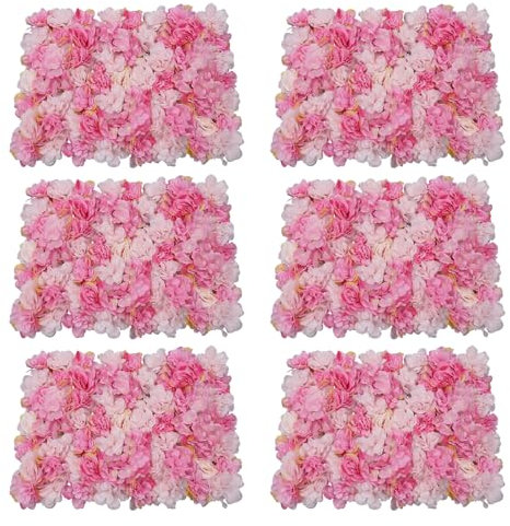 Akuoyiexemye 6 Stücke Künstliche Blumenwand Panel 60×40cm, DIY Seidenblumen Kunstblumen Wanddekorationskulisse für Hochzeit Dekor Party Hintergrund, Rosa+Hellrosa Dahlie Rose