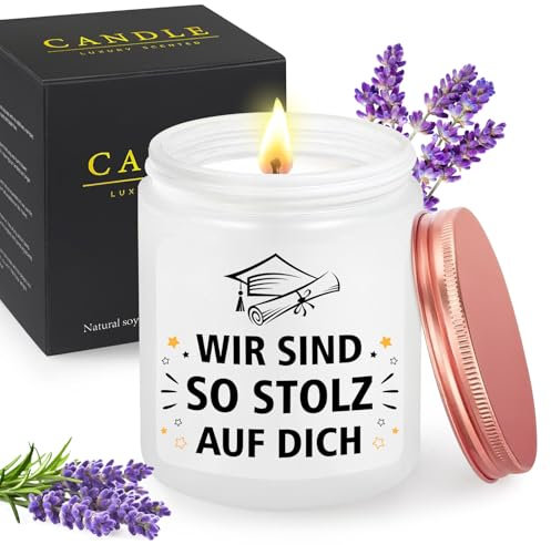 MOTONG Bachelor geschenk, Abschluss Schulabschluss 2025 Geschenk 200g Lavendel Aroma Kerze 30-38 Stunden Brenndauer Geschenke für Freundin Klassenkamerad, Bestandene Prüfung Geschenk