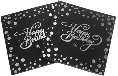 40 Stück Servietten Geburtstag, Servietten Happy Birthday, Schwarz Folierte Geburtstagsservietten, 33x33cm Papierservietten für Geburtstag Party Deko Tischdekoration (Silber)