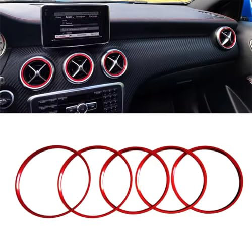 5PCS Youzzei Auto Klimaanlage Dekoration Ring, Mercedes Benz Ringe AufkleberLüftungsringe Für Mercedes Benz A B CLA GLA Klasse Aufkleber, Aluminiumlegierung Mercedes A Klasse Aufkleber- Rot