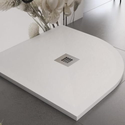 Briconess.com Piatto Doccia semicircolare Bianco con Superficie Antiscivolo Effetto Pietra e griglia Inox - 90x90 cm