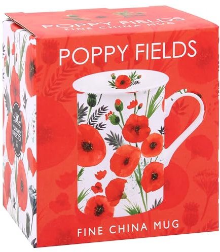 The Leonardo Collection Finola Stack Poppy Mug for Home & Kitchen | Stylish Ceramic Mugs for Tea & Coffee | Lovely Cup Set for Mens Gifts & Birthday Gifts for Women