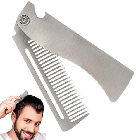Duroecsain Klapper Bartkamm, Taschenbartkamm, Tragbarer Edelstahlkamm, Taschenhaarbürste für Männer, Haarglätter für das tägliche Pflege von Styling, Bart oder Schnurrbart
