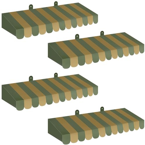 Boao 4 Pcs 3D Cardboard Awning Decor,Green Color,Striped Style | Paper Awning, Circus Carnival Theme, For Bulletin Board, Lemonade Stand, Bakery & Ice Cream Truck, Wall Window Backdrop