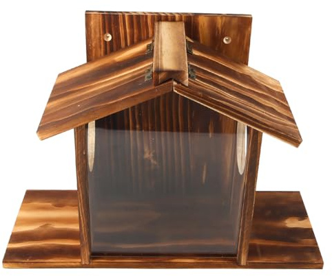 Nicear Squirrel Feeder with Waterproof Roof Wooden Wildlife House with Corn Cob Stand Easy-to-Assemble Squirrel and Chipmunk Garden Decor Outdoor Animal Feeding Station