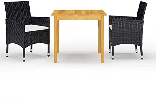 Xichuzi 3-TLG. Garten-Essgruppe Schwarz, Esstisch Mit Stühlen Set, Gartenmöbel Sitzgruppe, Balkon Möbel, Gartenlounge Set, Terrassenmöbel, Balkonmöbel Set - 3067667