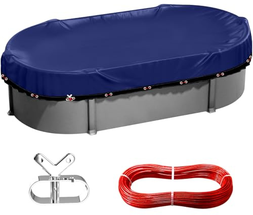 Ovale Poolabdeckung, 4,8 x 3 m, Winter-Poolabdeckungen für oberirdische Pools, oval und rechteckig, strapazierfähig und extra dick, 195 g PE-Planen, kältebeständig, UV-beständig, extremer Wetterschutz