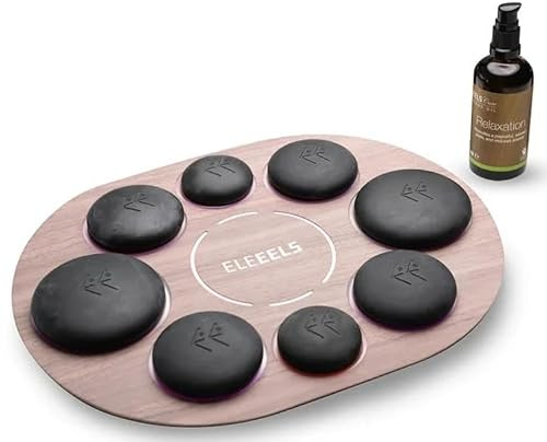 Heiße Steine Erwärmer mit 100 ml Massageöl, 8-Piece Tragbares Elektrisches Hot Stone Massage Set, 2-stufige Temperaturregelung, für Spa, Entspannung, Muskelentspannung, Wellness Geschenk