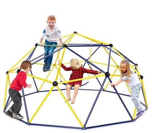 DREAMADE Kletterkuppel mit Schaukel, Spielturm für Kidner Garten Kletterleiter bis zu 363 kg belastbar, Klettergerüst Indoor & Outdoor für Kinder ab 3 Jahren (Gelb)