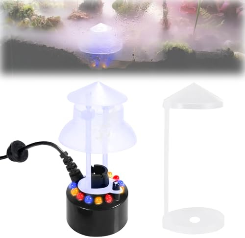 Ultraschall Vernebler mit 12 LED-Licht: GOEDCH 24V Ultraschall-Nebelmacher Fogger, Mist Maker Wassernebler Fogger, Ultraschall Nebler Vernebler für Aquarium Teich Topf Steingarten (EU-Stecker)