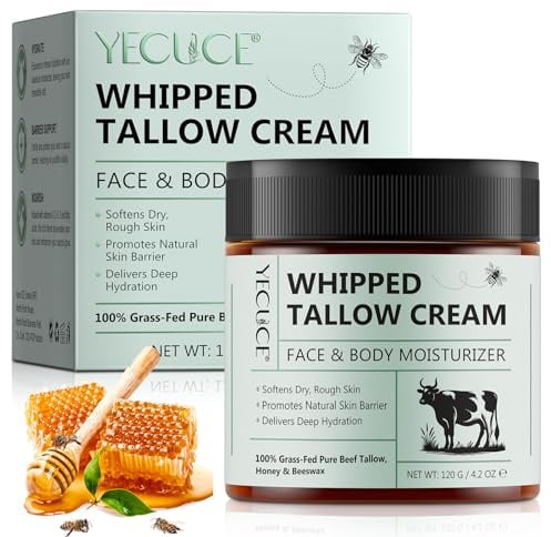 Rindertalg Hautpflegecreme – Schlagtalgcreme für Gesicht & Körper, 120 g, 100 % Grasfütterung, rein, natürlich, für Damen und Herren, Gesichtstalg und Honigbalsam, Feuchtigkeitspflege für trockene