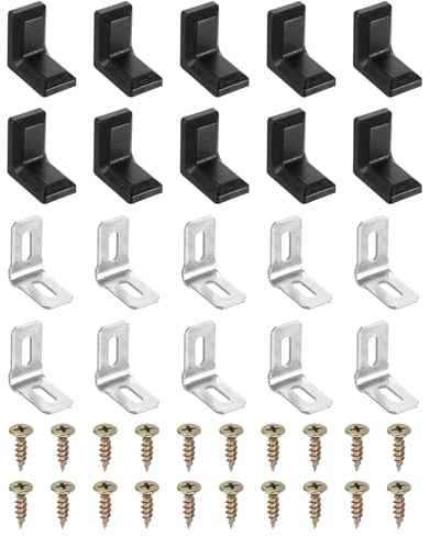 PATIKIL 20 Stück Metallische Eckverbinder L-Form Mit Abdeckung Schwarz | Regalstütze Eckverbinder Rechtwinklige Halterungen, Für Schubladen Regale Schrank Reparatur Befestigung