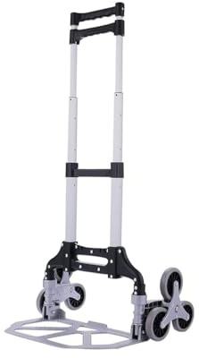 TREPPE Zusammenklappbarer Handwagen für Treppensteigen, 6 Räder, leichtes Aluminium, Traglast 75 kg, tragbar, mit Befestigungsspannern, für Einkäufe, Umzüge und Transport von Ladungen