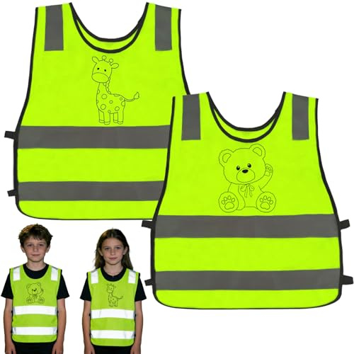 2x Warnweste Kinder,Sicherheitsweste Reflektorweste,360° Hohe Leuchtweste | Reflektierende Jacke, Atmungsaktive Warnschutzweste zur Sicherheit - Waschbar