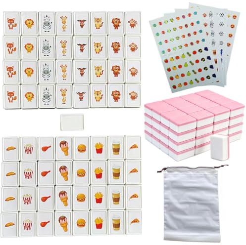 Embalaje Sencillo,65 Bloques de 30mm Seaside Juego Escape en Estilo Mahjong,Juego de Mesa Seaside Escape,para Niños,en ABS Plástico,Juego de Escape,con Pegatinas de PVC DIY-Tres Pegatinas Extra (Rosa)