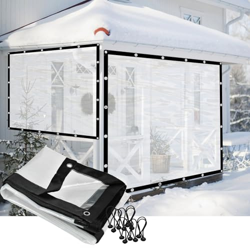 Transparente wasserdichte Plane mit Ösen – Outdoor-Vorhänge für Terrasse, Pergola, Pavillon, Trennwände (3 x 4 m)