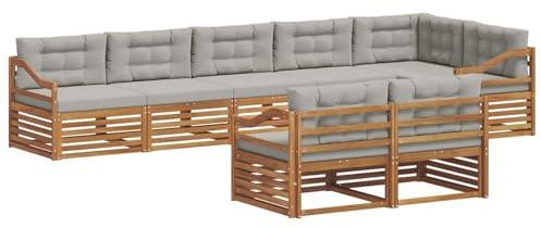 vidaXL Outdoor-Sofagarnitur mit Kissen 8 pcs Natürlich und Hellgrau, Modulares Outdoor-Sofa-Set, Robustes Garten-Lounger, Acacia-Möbel für Terrasse, Moderne Sitzgelegenheit
