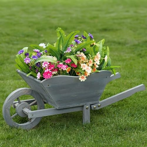 AJ Wooden Wheelbarrow Planter Garden Supplies Ornamental Wheelbarrow Planter Flower Cart Garden Décor Decorative