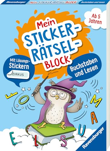 Ravensburger Mein Stickerrätselblock: Buchstaben und Lesen - Rätselblock ab 5 Jahre, spielerisch Buchstaben lernen, Lesen lernen, Sticker, ab Vorschule