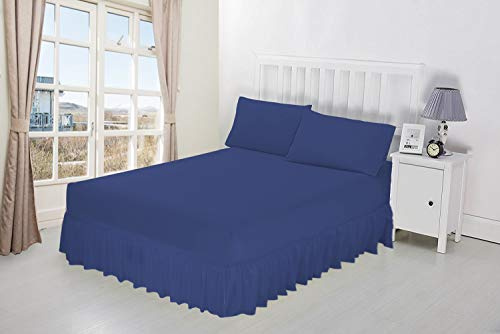 Luxury Percale Frilled Valance Fitted Sheets 14 Colours in Single, Double, King, Super King (Double, Navy)