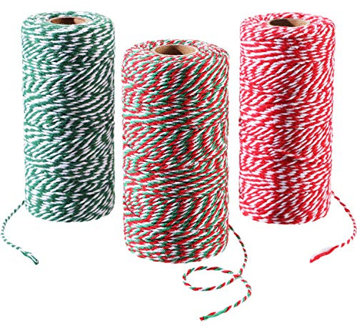 Pangda 3 Rolls 984 Feet Totally Christmas Cotton String Gift Wrapping Cords Baker Twines for Gift Wrapping Christmas Decoration Supplies, 3 Colors