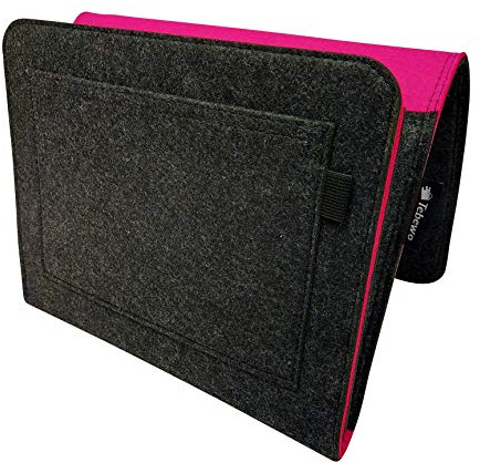 Tebewo Bett-Organizer aus Filz | stabile Bett-Ablage | Hängeregal für Bettkasten | Bett-Tasche zur Aufbewahrung von Büchern, Fernbedienung und mehr (Dunkelgrau/Magenta)