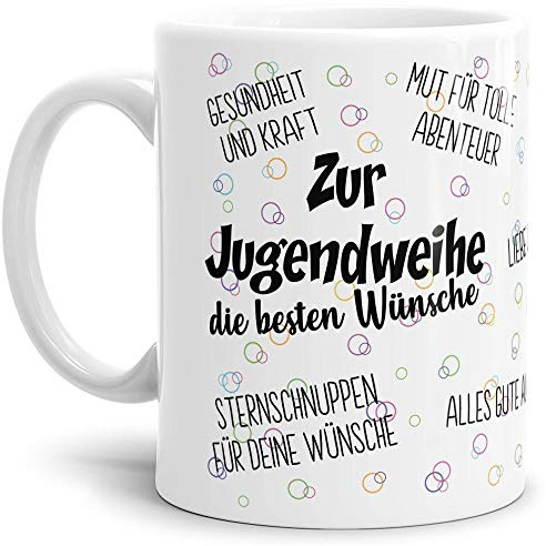 Tassendruck Geschenk-Tasse zur Jugendweihe Die besten Wünsche - Erwachsen/Kind/Feier/Weiss