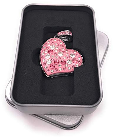 Onwomania Pendentif Coeur Fleur Noble Or Rose Strass Scintillant Clé USB dans Une boîte Cadeau 8 Go USB 2.0