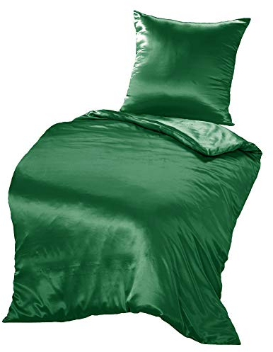 THXSILK Seidenbettwäsche Set 2 teilig, Bettbezug 135 x 200 cm und 80 x 80 cm Kissenbezug, Hypoallergen 19 Momme Maulbeerseide Bettwäsche, Ultra Weich und Glatt, Smaragdgrün