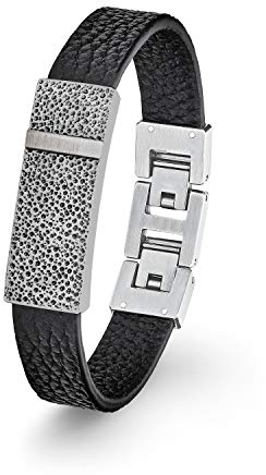 s.Oliver Armband Edelstahl Leder Herren Armschmuck, 20+1,5 cm, Schwarz, Kommt in Schmuck Geschenk Box, 2027445