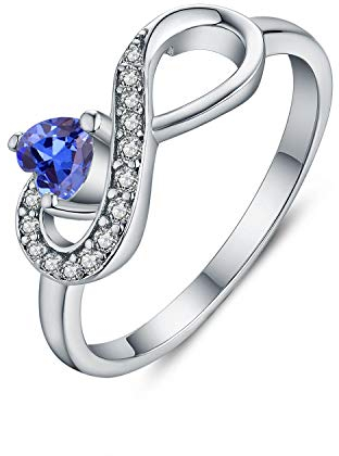 JO WISDOM Damen-Ring 925 Sterling Silber Infinity Unendlichkeit Geburtsstein Ring Herz schliff 3A Zirkonia Dezember Geburtsstein Tansanit Farbe,Schmuck für Frauen
